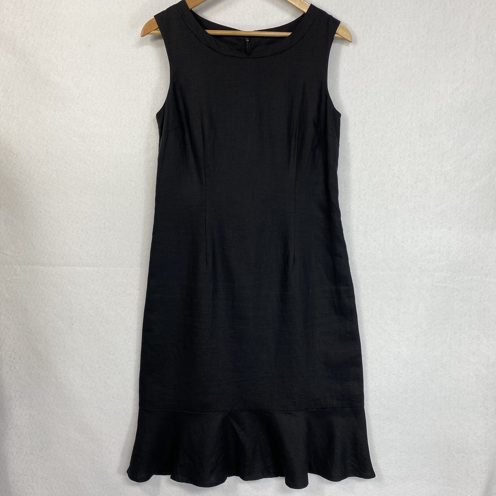 Kim Rogers Little Black Dress Linen Shift Cocktail Sleeveless Formal 8 Ruffled